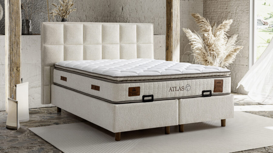 Atlas Beige Bett Mit Matratze 160x200 cm SET
