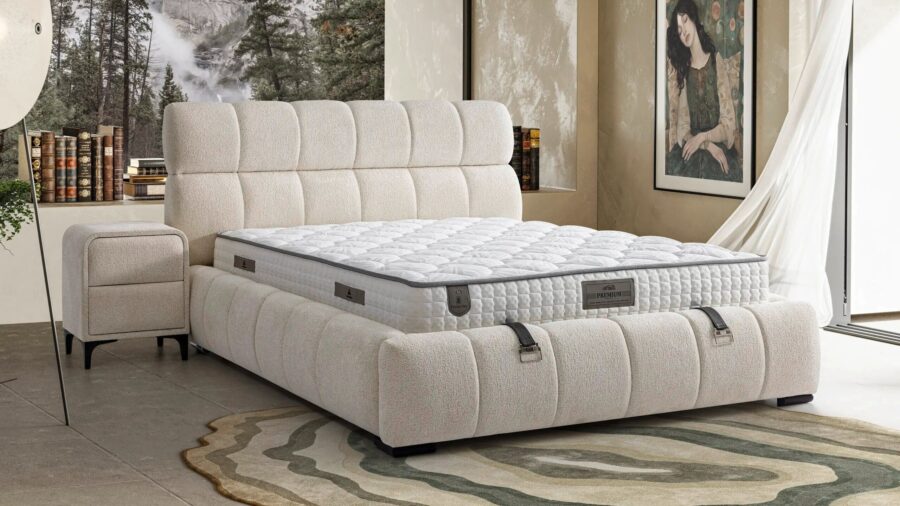 Premium Creme Bett Mit Matratze 140/160/180/200x200 cm SET