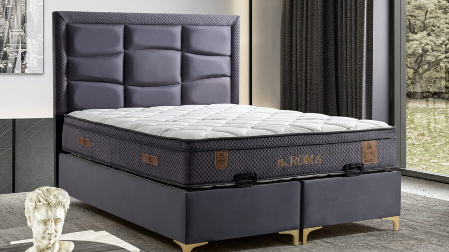 Roma Marineblau Bett Mit Matratze 160x200 cm SET