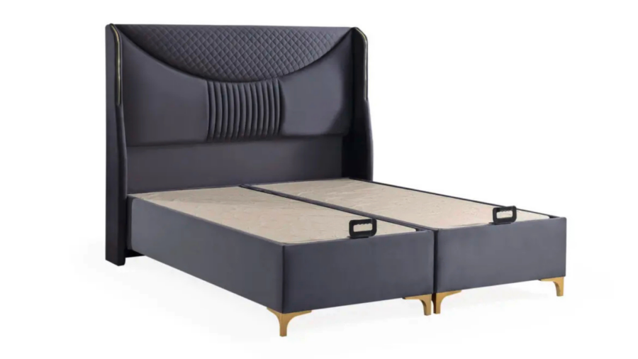 Lizbon Marineblau Bettkasten mit Kopfteil 140/160/180/200x200 cm