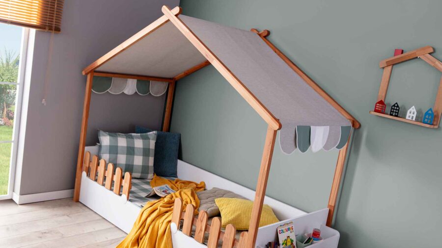 My House Hausbett aus Holz mit Zelt (Beige)