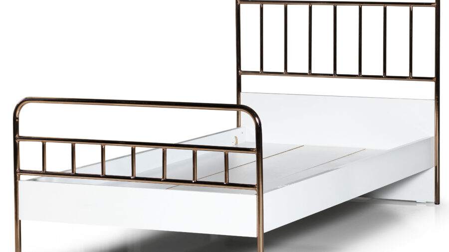 Elegant PA Bett mit Metall-Kopfteil (100x200 cm)